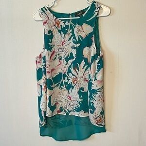 NWOT Label Rachel Roy Floral Split Back Sleeveless Blouse Large Teal Pink White